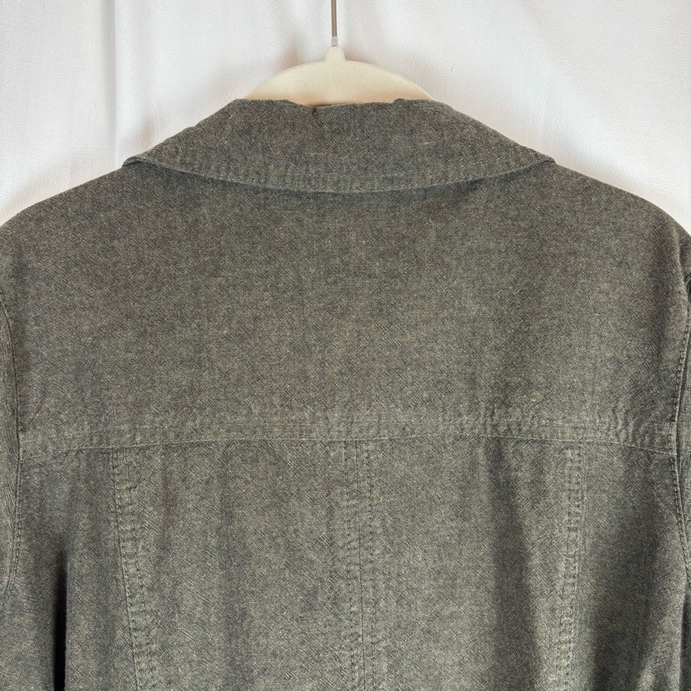 DKNY Olive Linen Trench Jacket w\ Belted Waist 4 Pockets 3/4 Sleeve Roll | Small - Picture 10 of 16